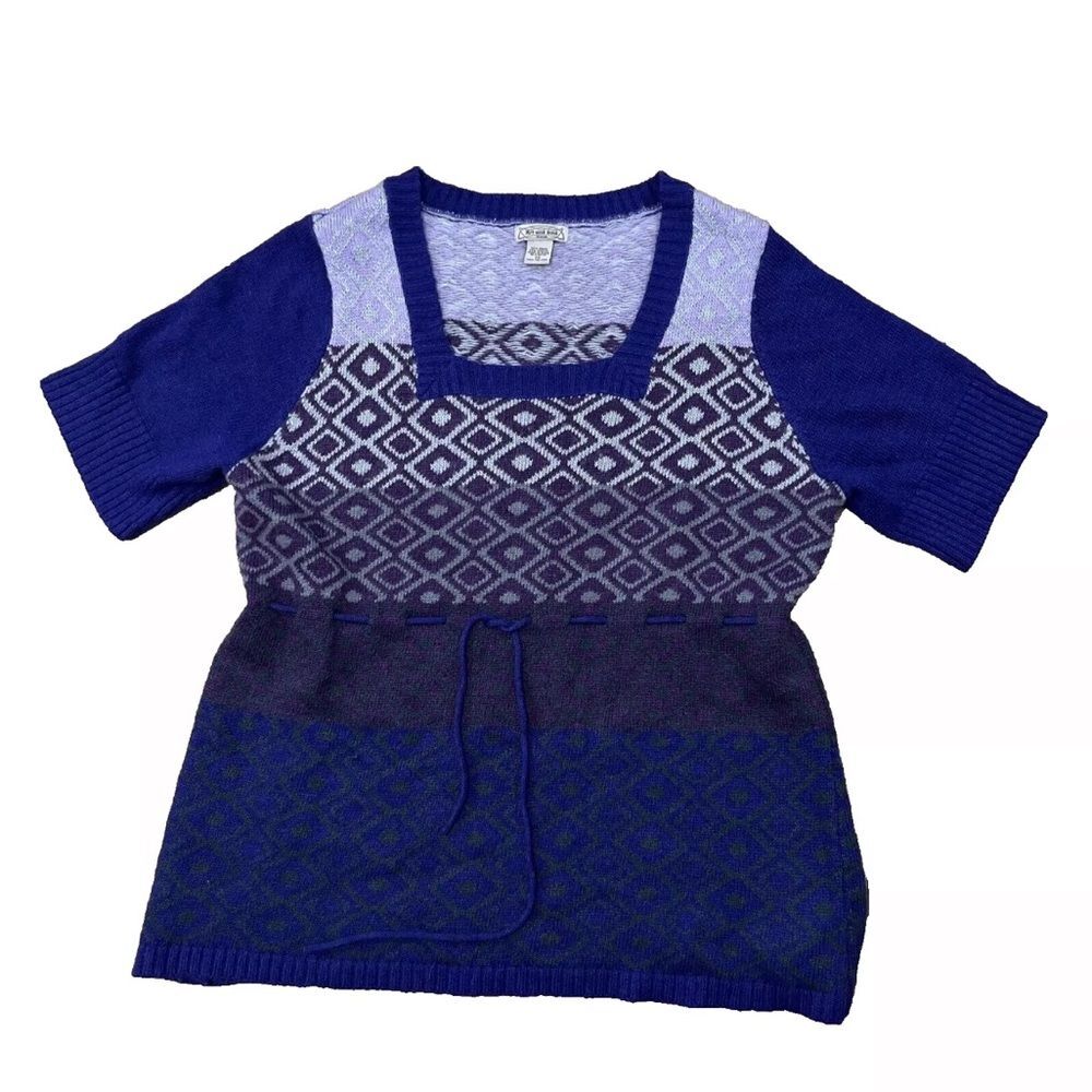 ART AND SOUL Sweater Tunic Womens 2X Ramie Linen Purple Short Sleeve Square Neck